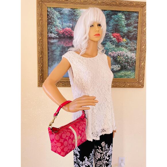 RARE Vtg COACH Pink heritage striped coated canvas Y2K Demi mini bag - Picture 3 of 10